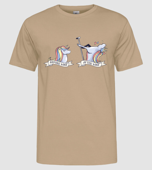 Înainte și după vin Unicorns model nisipiu pe tricou