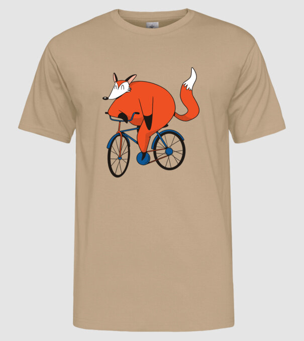 Vulpe cu bicicletă model nisipiu pe tricou