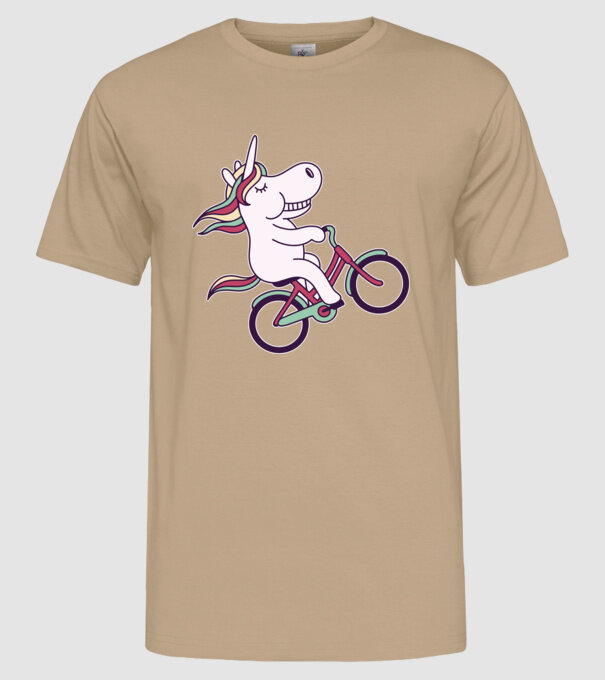 unicorn cu bicicletă model nisipiu pe tricou
