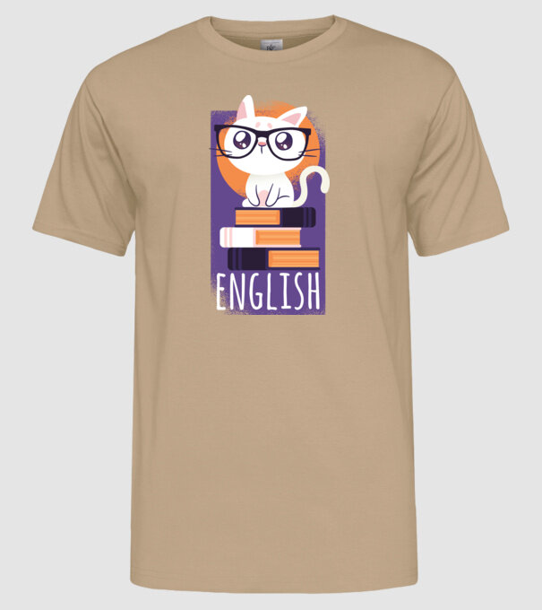 Pisică cu cărți model nisipiu pe tricou