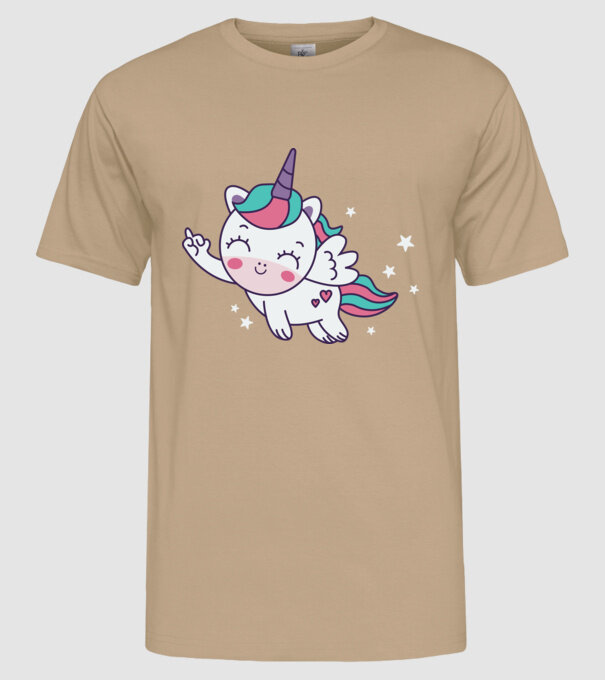 Unicorn drăguț arată degetul model nisipiu pe tricou