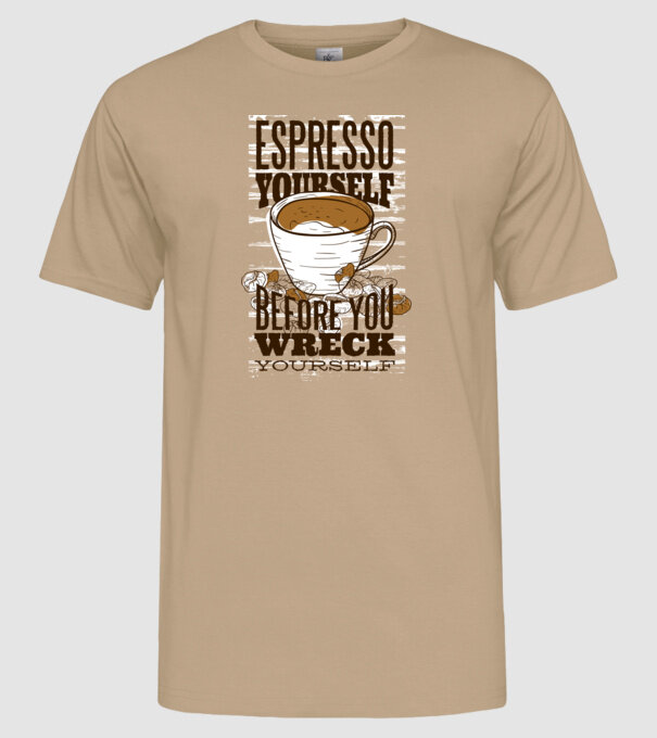 Espresso Yourself cu Cafea model nisipiu pe tricou