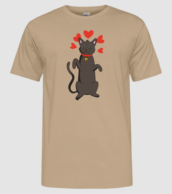 Pisică neagră dragoste model nisipiu pe tricou