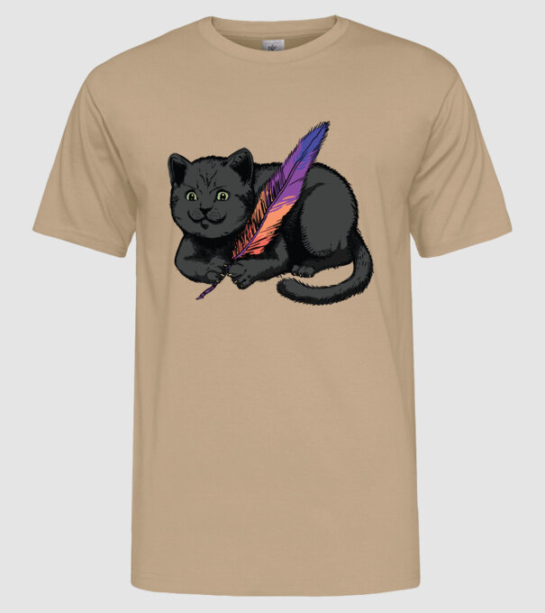 Pisicuță neagră cu pene model nisipiu pe tricou