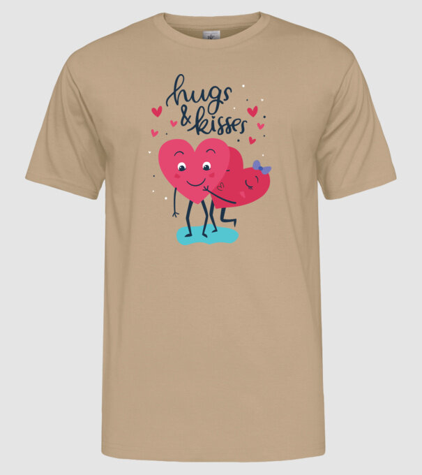 'Hugs and Kisses Tricou drăguț pentru Valentine''s Day' model nisipiu pe tricou