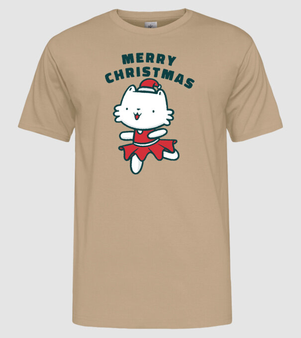 Pisică Merry Christmas model nisipiu pe tricou