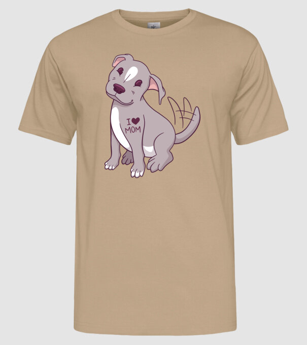 Pitbull - I Love Mom model nisipiu pe tricou