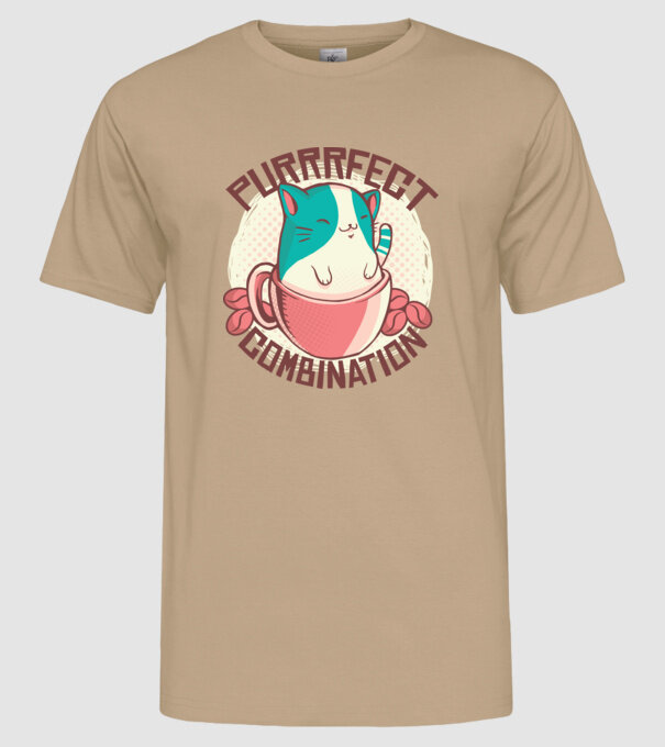 Purrrfect Combination Cafea cu pisică model nisipiu pe tricou