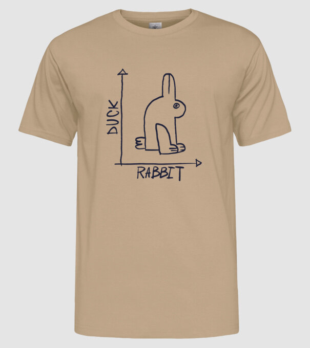 Rabbit vs Duck - Iepure sau Rață model nisipiu pe tricou