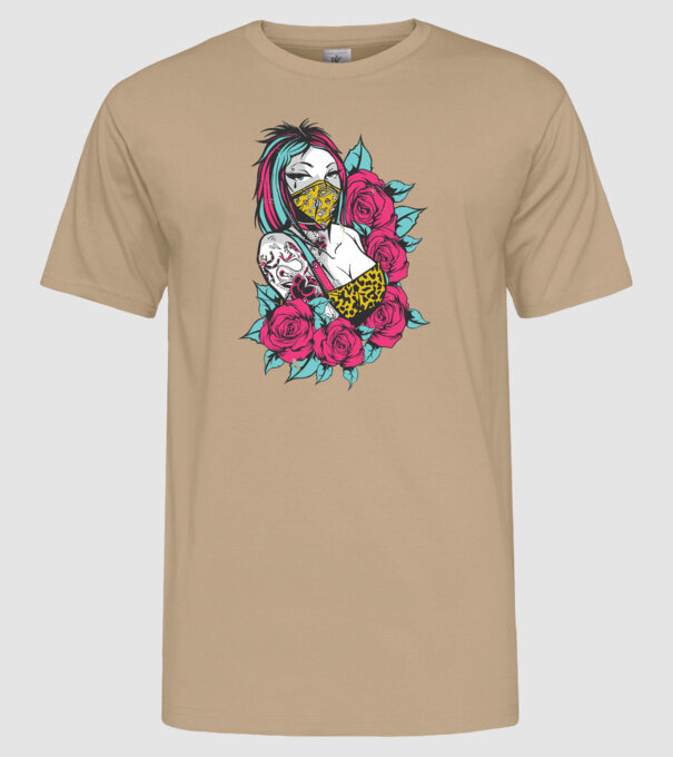 Fată tatuată model nisipiu pe tricou