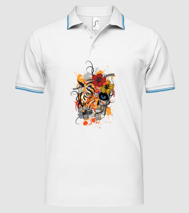 Craniu de tigru abstract model alb pe tricou