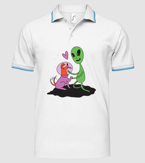 Alien cu câine model alb pe tricou