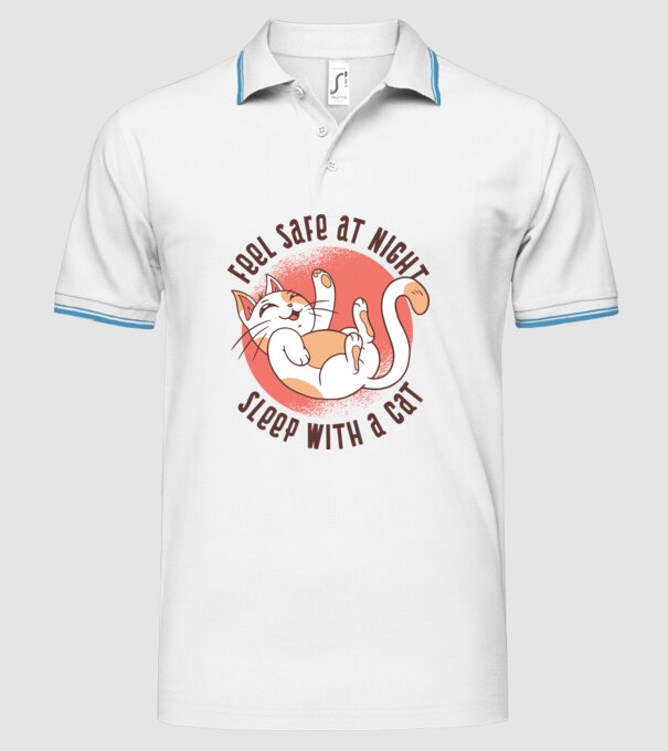 Dormi în siguranță cu Pisică - Tricou amuzant cu pisică model alb pe tricou