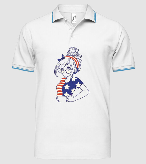 fată Americană Anime model alb pe tricou