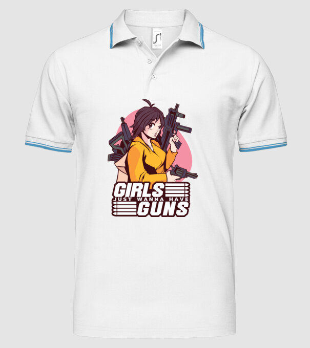 Anime fată cu armă model alb pe tricou