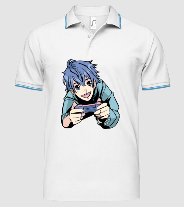 Anime băiat Gamer model alb pe tricou