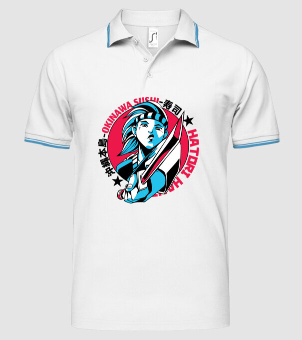 Fată Anime cu sabie model alb pe tricou