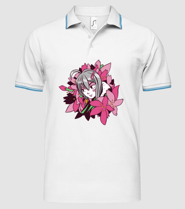 Anime fată printre flori model alb pe tricou