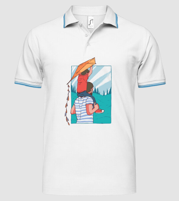 Tată-fiu înălțarea zmeului model alb pe tricou