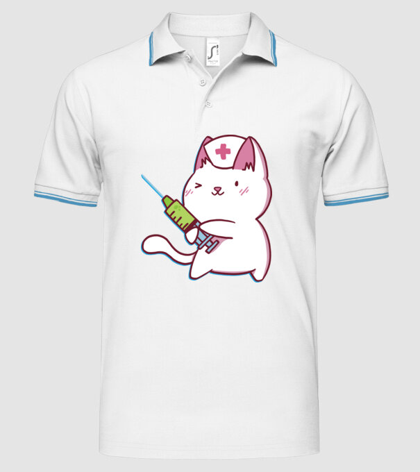 Pisică asistent medical cu vaccin model alb pe tricou