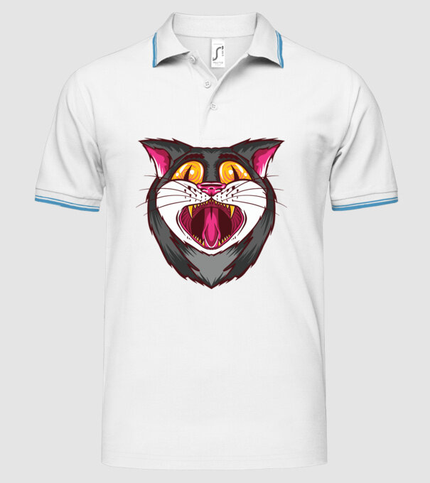 Pisică care cască model alb pe tricou
