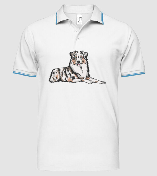 Câine ciobănesc Australian model alb pe tricou