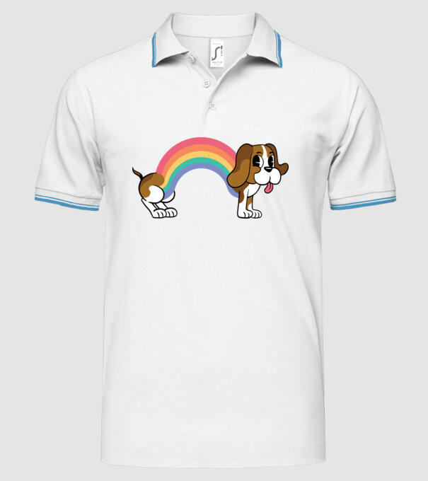 Beagle curcubeu model alb pe tricou