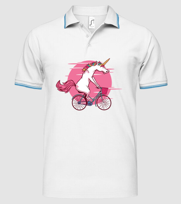 Unicorn cu bicicletă model alb pe tricou