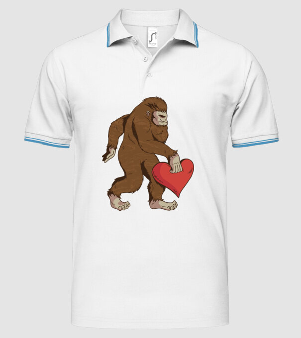 Bigfoot Yeti cu inimă model alb pe tricou
