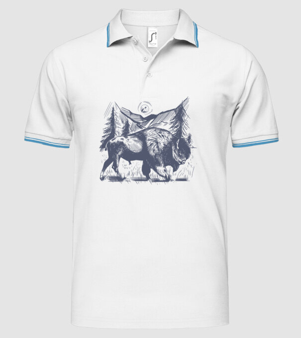 Bizon model alb pe tricou