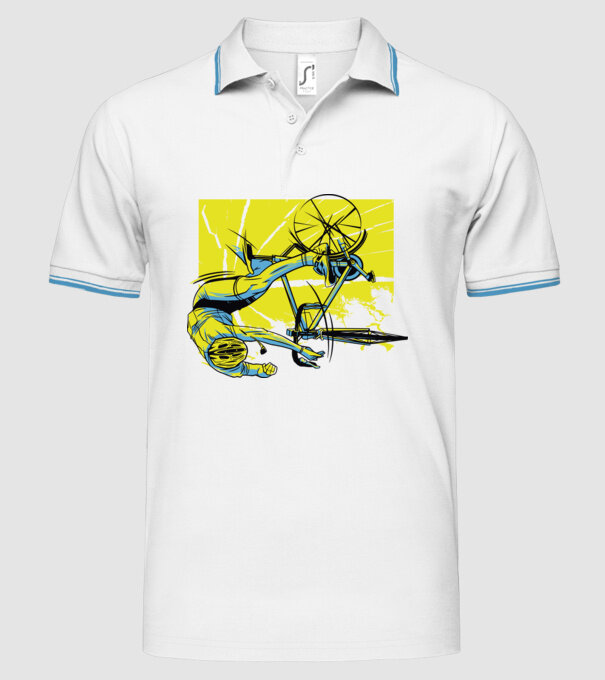 Cădere cu bicicletă model alb pe tricou