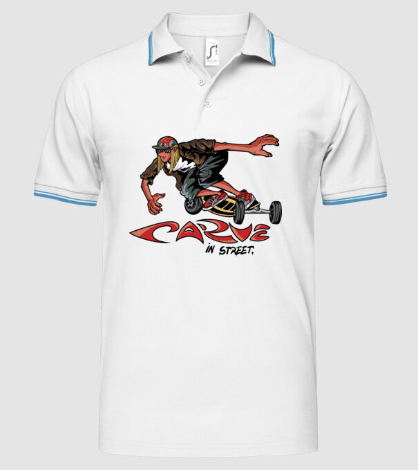 Carveboard Longboard model alb pe tricou
