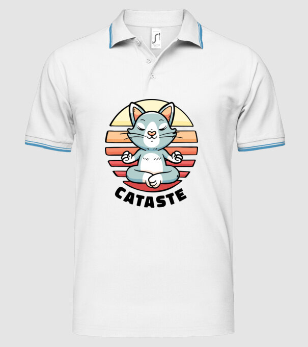 Pisică Cataste meditație model alb pe tricou