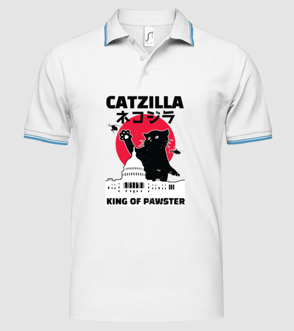 Catzilla - Pisică Godzilla model alb pe tricou