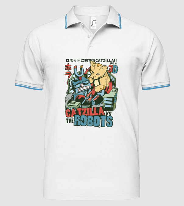 Catzilla Vs Robots model alb pe tricou