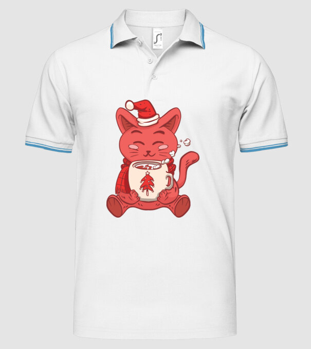 Pisică cu ciocolată caldă model alb pe tricou