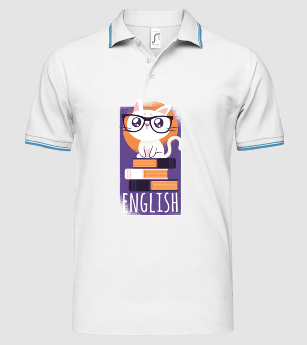 Pisică cu cărți model alb pe tricou