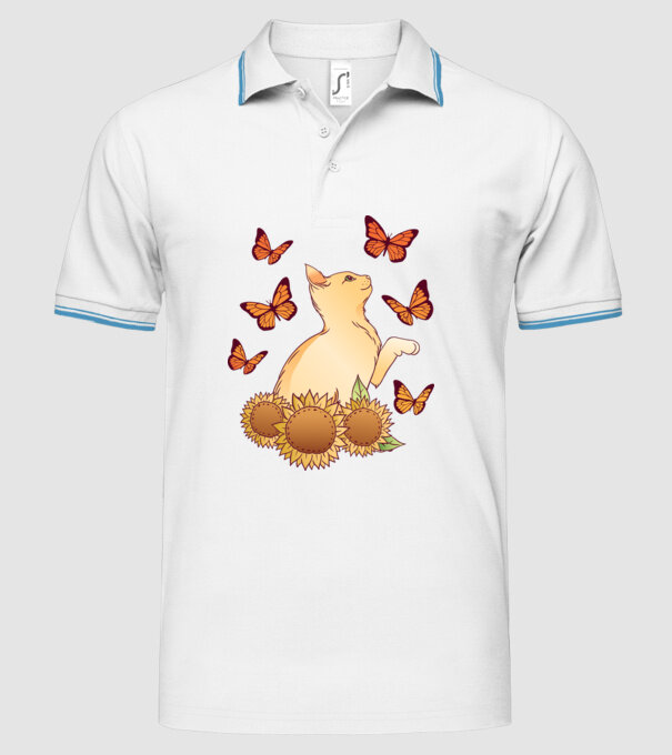 Pisică cu fluturi model alb pe tricou