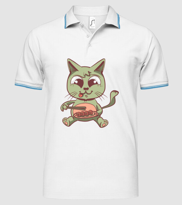Pisică Sushi model alb pe tricou