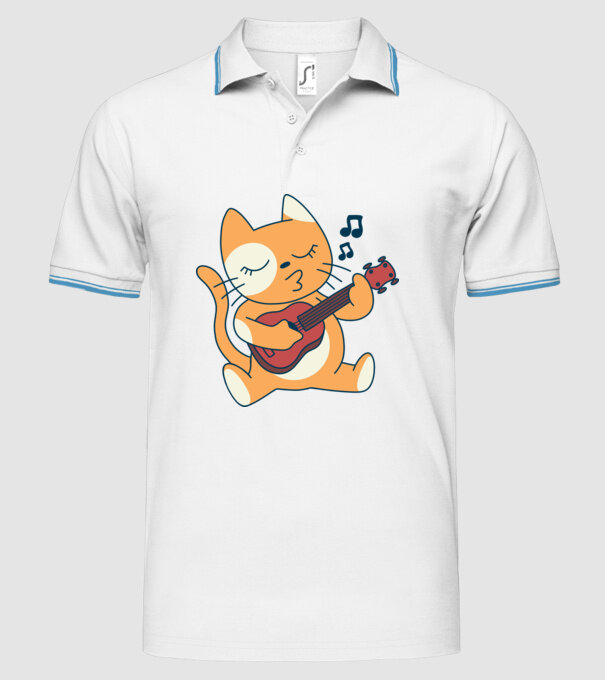 Pisică chitară Ukulele model alb pe tricou