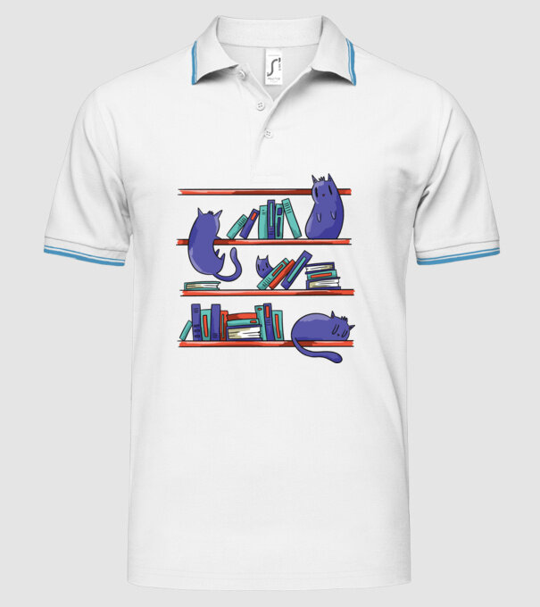 Pisici pe raftul de cărți model alb pe tricou