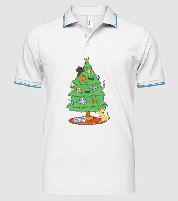 pom de Crăciun cu pisică model alb pe tricou