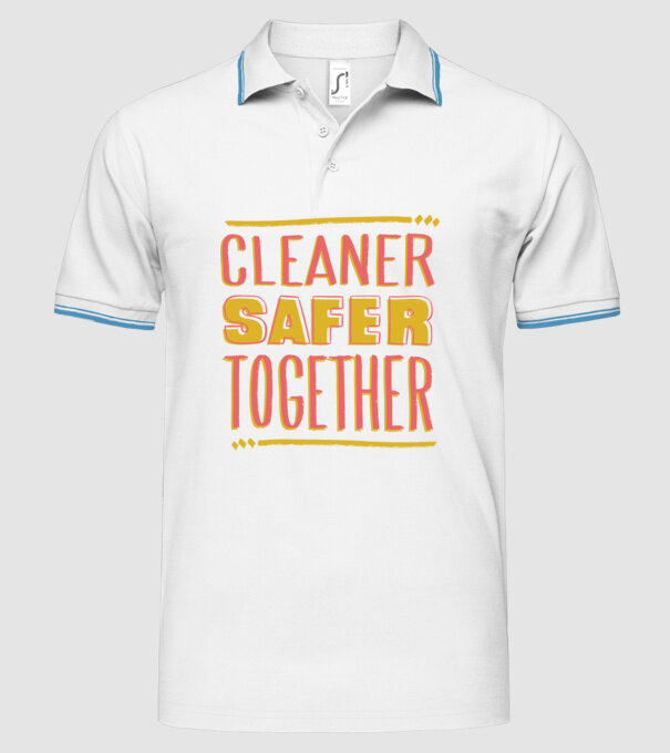 Cleaner Safer Together model alb pe tricou