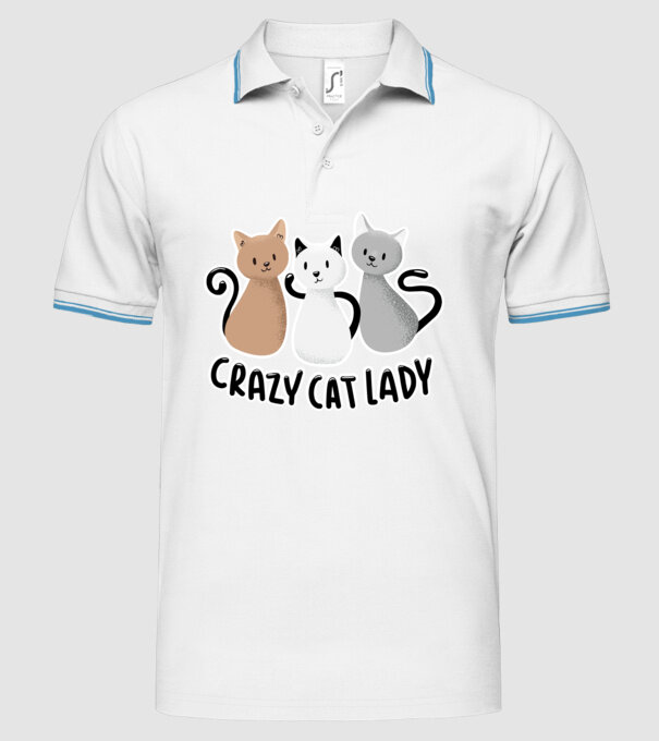 Crazy Cat Lady - fată nebună cu pisică model alb pe tricou