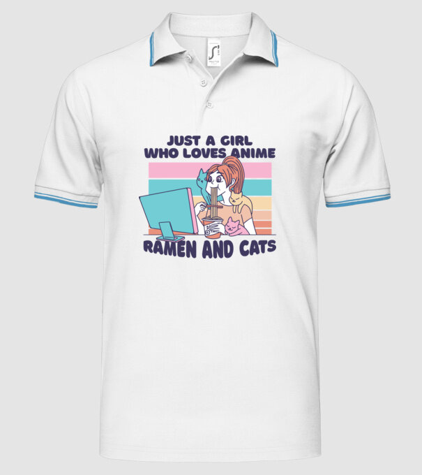 Doar o fată căreia îi place Anime, Ramen și pisicile model alb pe tricou