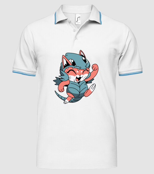 Pisicuță drăguță în costum de dragon model alb pe tricou