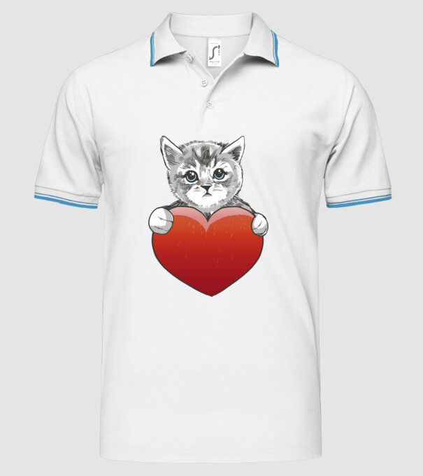 Pisicuță drăguță cu Inimă model alb pe tricou