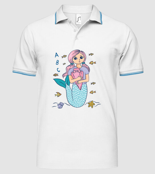 Sirenă Școlăriță drăguță model alb pe tricou