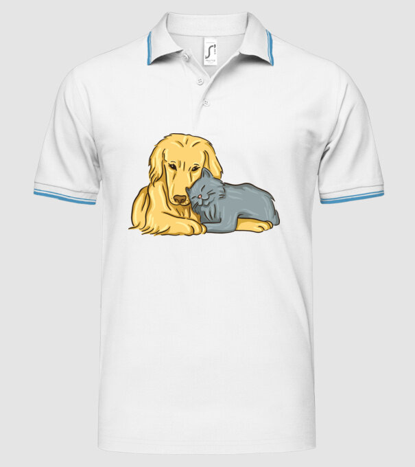 câine pisică drăguță împreună model alb pe tricou