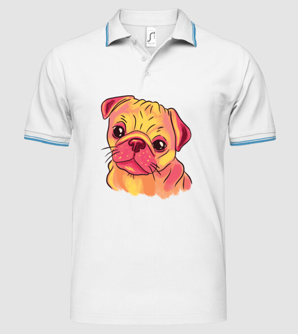 Cap de Mops drăguț model alb pe tricou